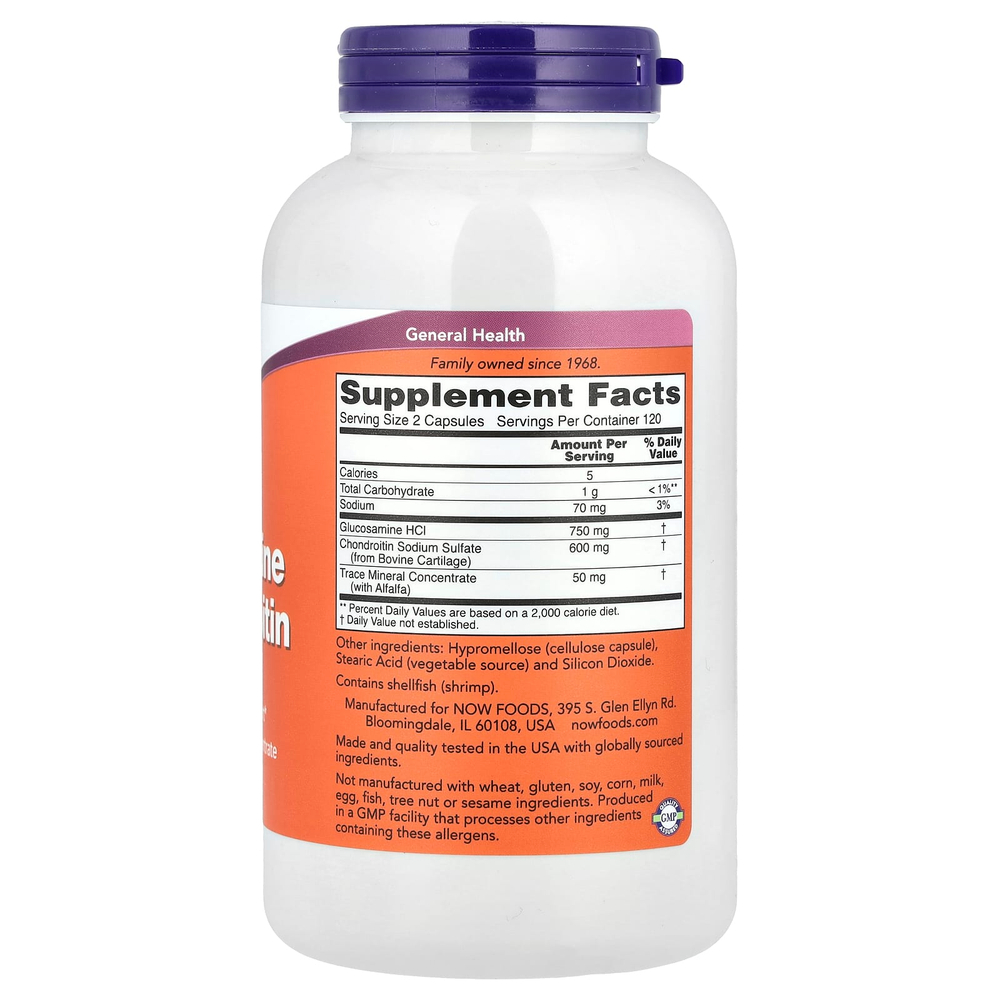 NOW Foods, Глюкозамин и хондроитин, 240 растительных капсул