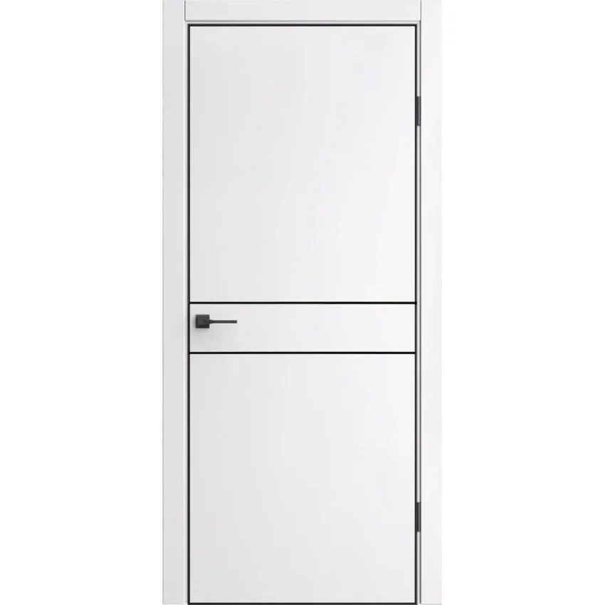 Межкомнатная дверь экошпон ДП-52 white pearl AL чёрная кромка глухая