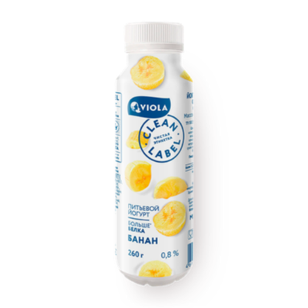 Йогурт питьевой Clean Label  с бананом. Массовая доля жира 0,8%, 260г