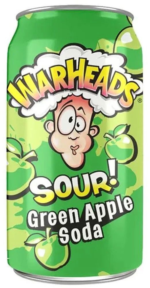 Газированный напиток Warheads - Green Apple Sour Soda "Зеленое Яблоко" 0.355 - банка