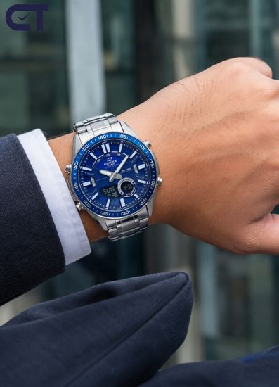 CASIO EFV-C100D-2AVDF EDIFICE мужские наручные часы — аналогово-цифровая модель с 10-летней батареей и синим циферблатом