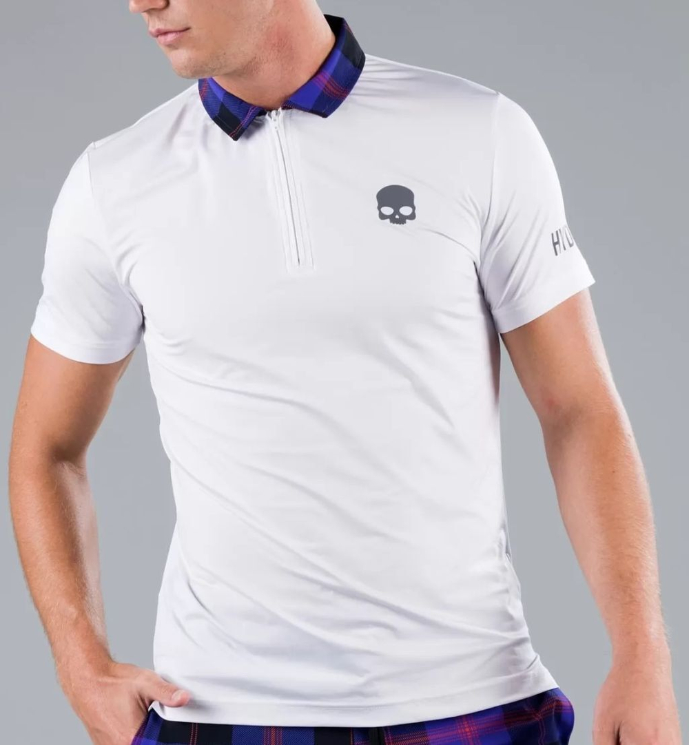 Мужское теннисное поло Hydrogen Tartan Zipped Tech Polo - белый