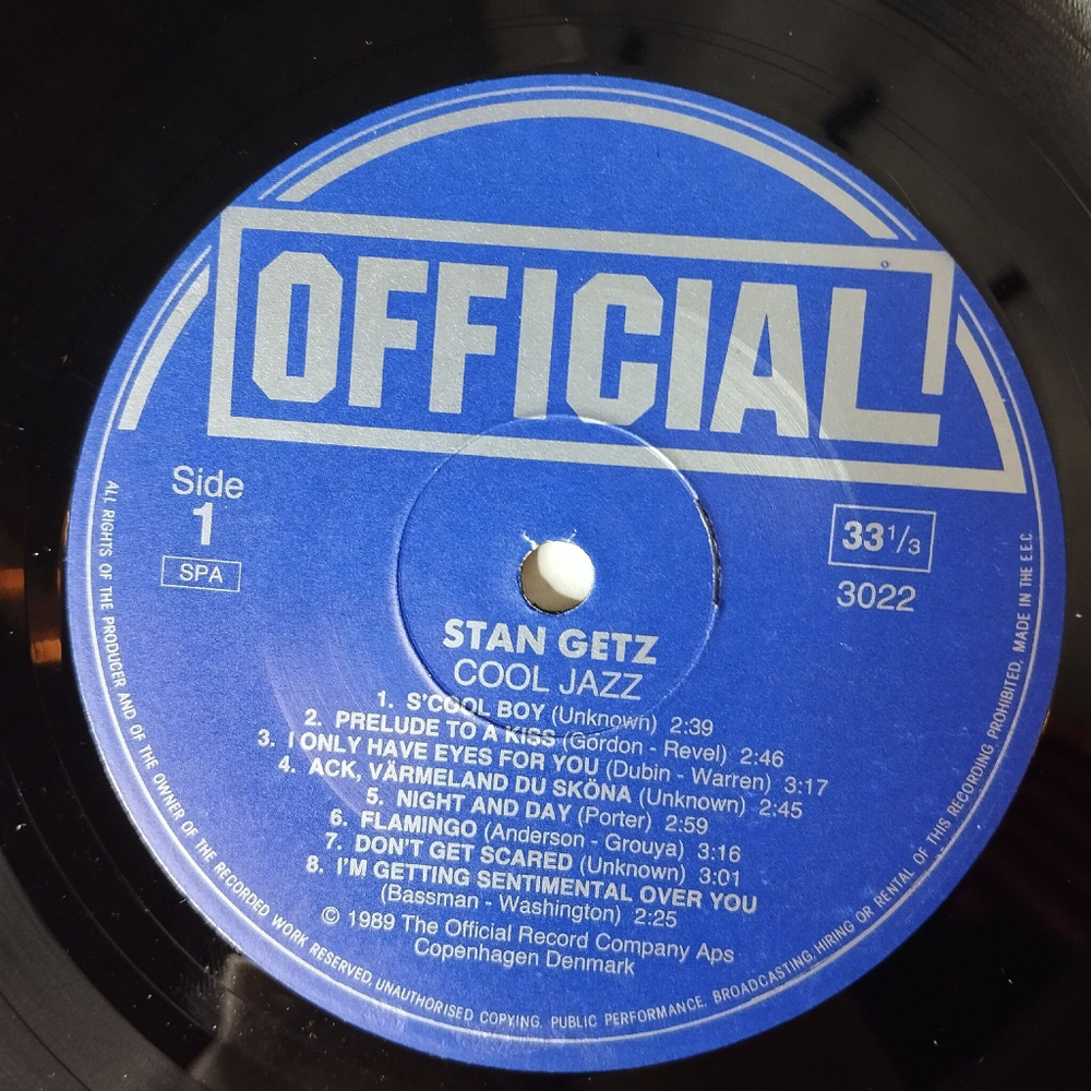 Винтажная виниловая пластинка LP Stan Getz Cool Jazz (Denmark 1989)