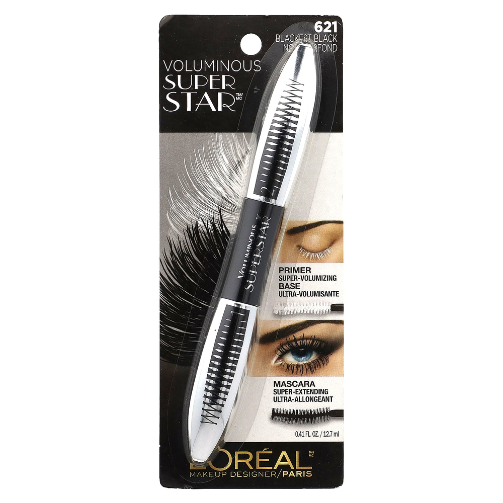L'Oréal, Voluminous, Superstar, тушь для ресниц, оттенок 621 черный, 12,7 мл (0,41 жидк. унции)