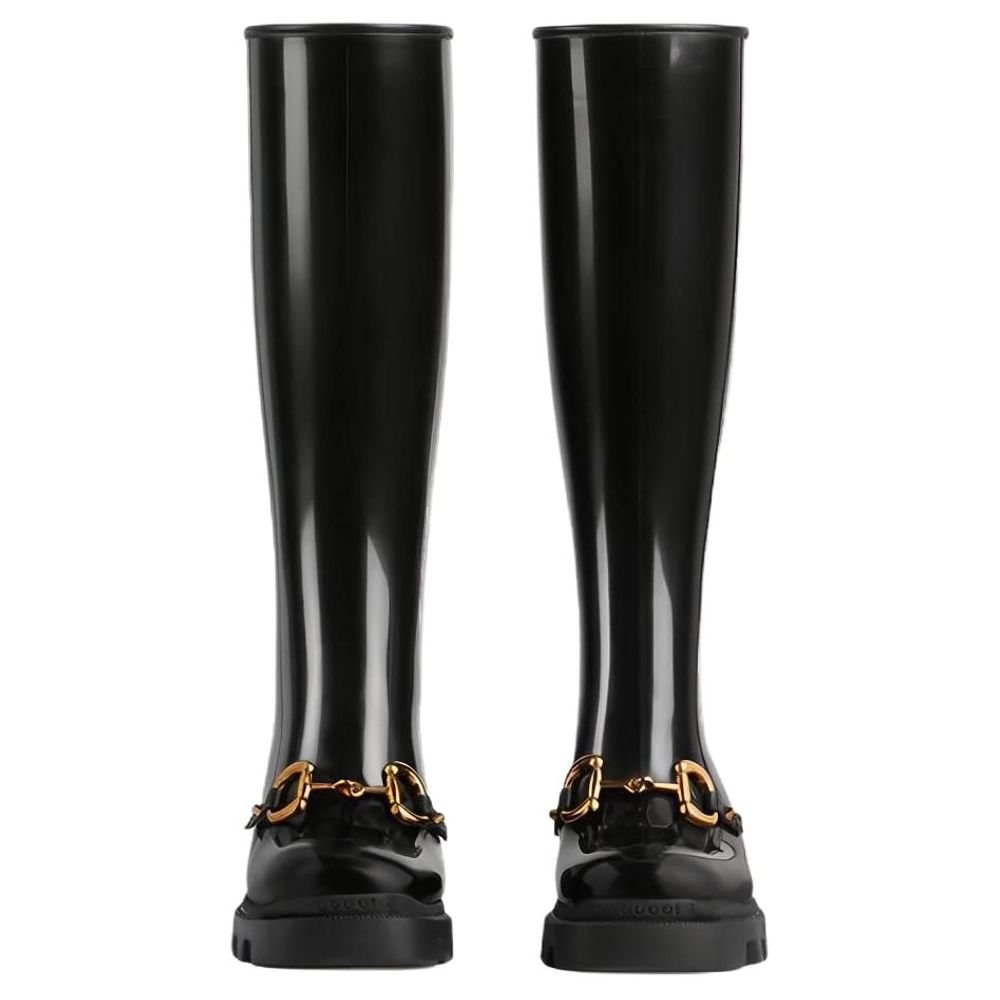 GUCCI Horsebit Knee High Boot Black Rubber Women"s
