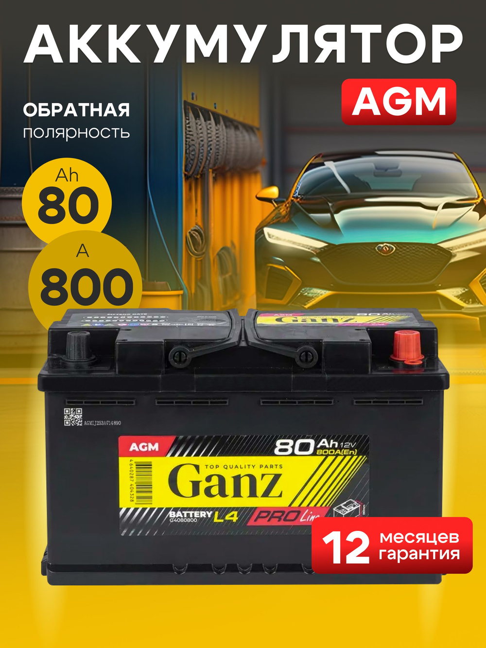 GANZ PRO-Line AGM 80Ah R+