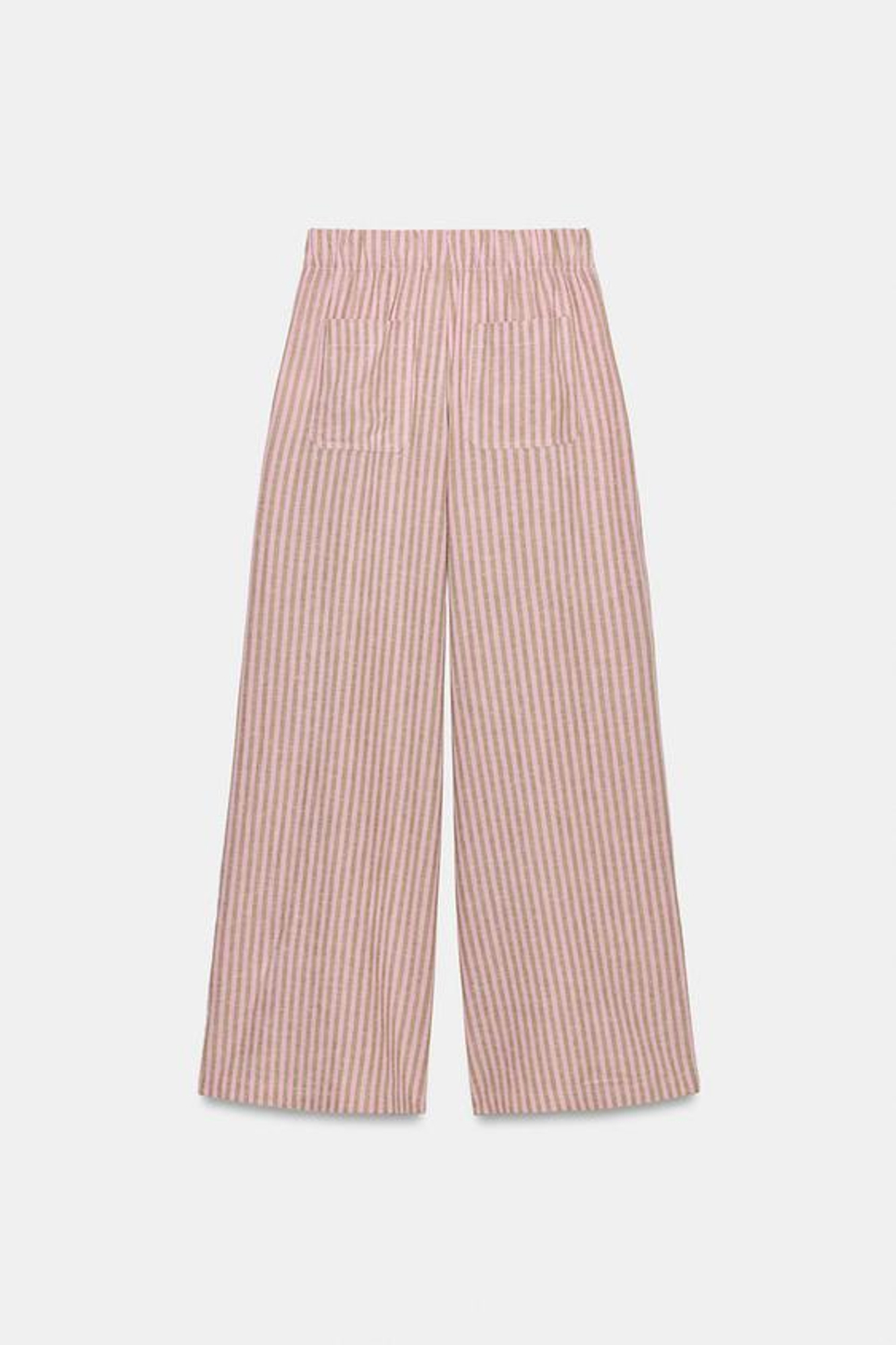 ZARA БРЮКИ В ПОЛОСКУ ИЗ СМЕСОВОГО ЛЬНА СО ШНУРКОМ, РОЗОВЫЙ