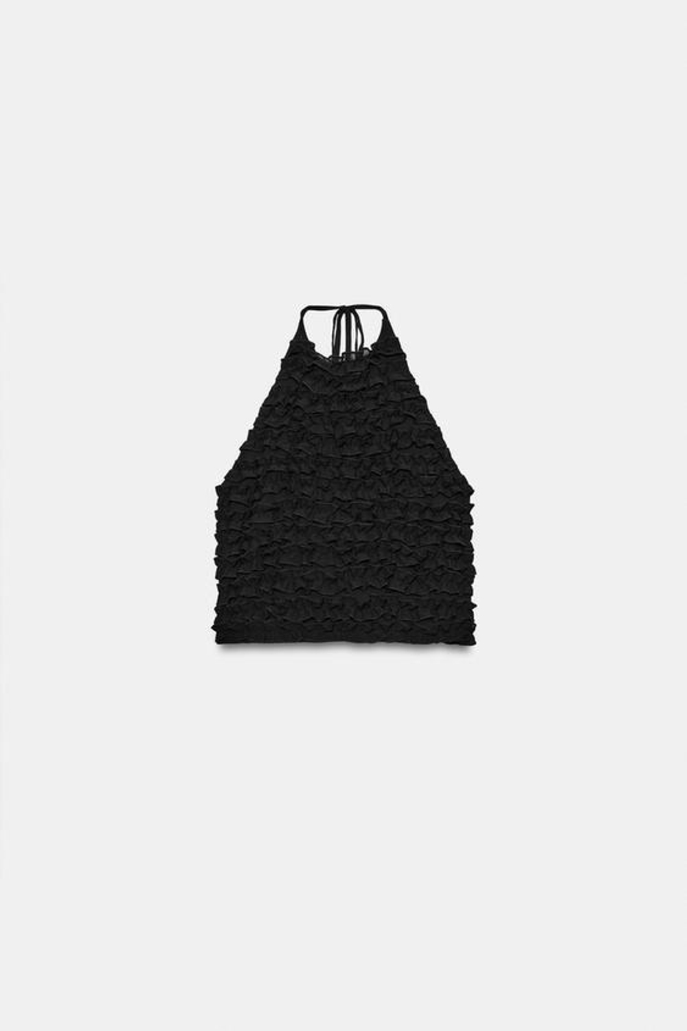 ZARA ТОП ХАЛТЕР С ВОЛАНАМИ, ЧЕРНЫЙ