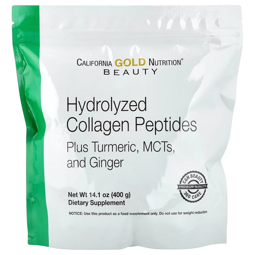 California Gold Nutrition, гидролизованные пептиды коллагена с куркумой, МСТ и имбирем, 400 г (14,1 унции)