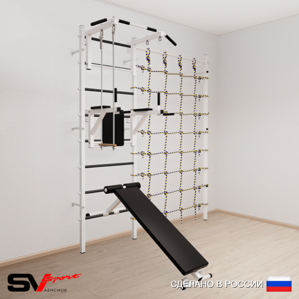 Шведская стенка Sv Sport усиленная 6830 (Турник стандарт/Брусья/Скамья/Трапеция/Канатный лаз)