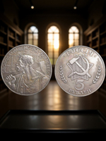 5 рублей 1922 год Россия. Кузнец (Рабочий). Свобода, равенство, братство. Копия пробной монеты посеребрение
