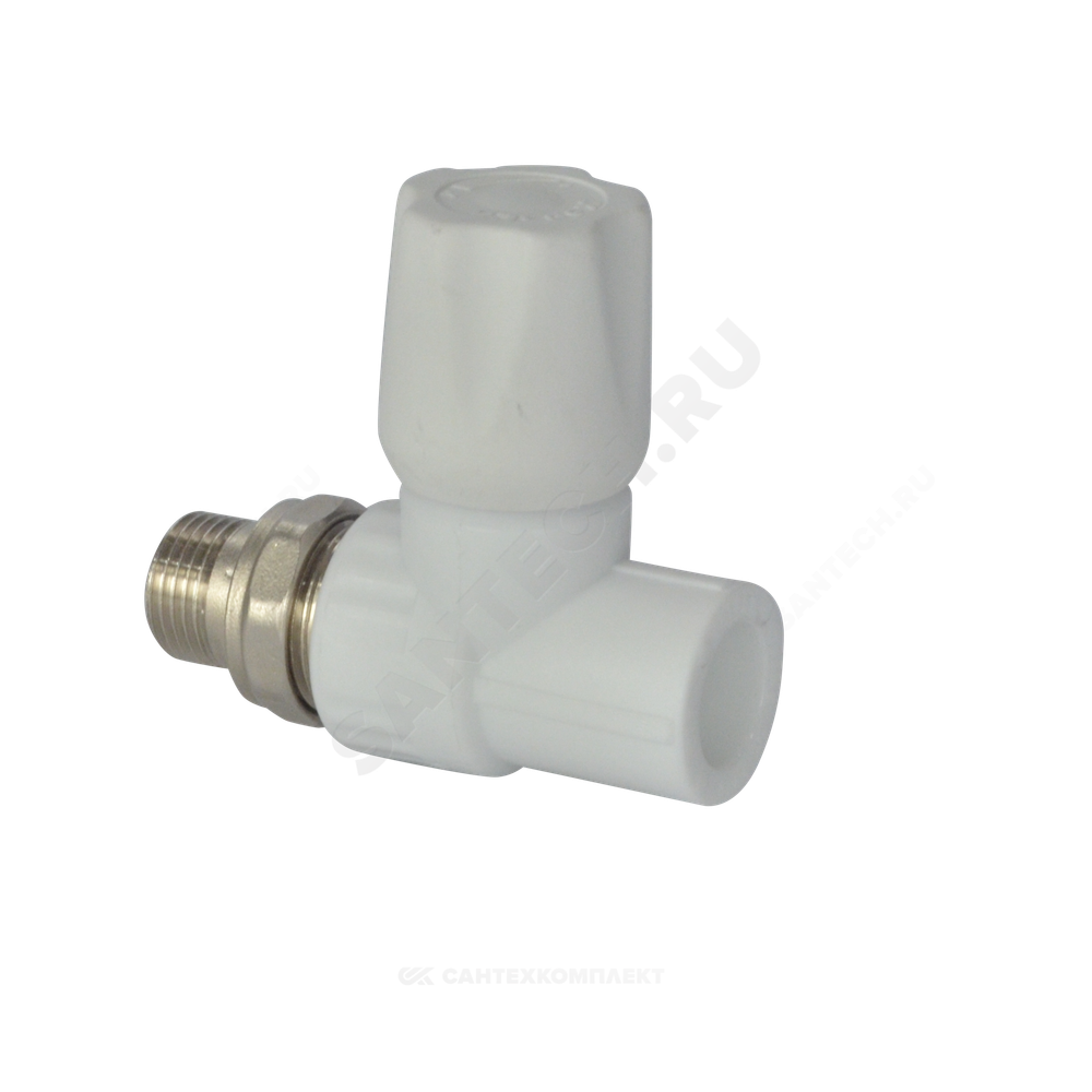 Клапан (вентиль) PP-R запорный белый Дн 20х1/2" Ру25 НР прямой для радиатора VALFEX 1014620012