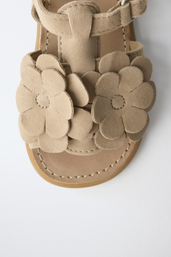 ZARA КОЖАНЫЕ БОСОНОЖКИ BAREFOOT С ЦВЕТАМИ, ЗОЛОТИСТЫЙ
