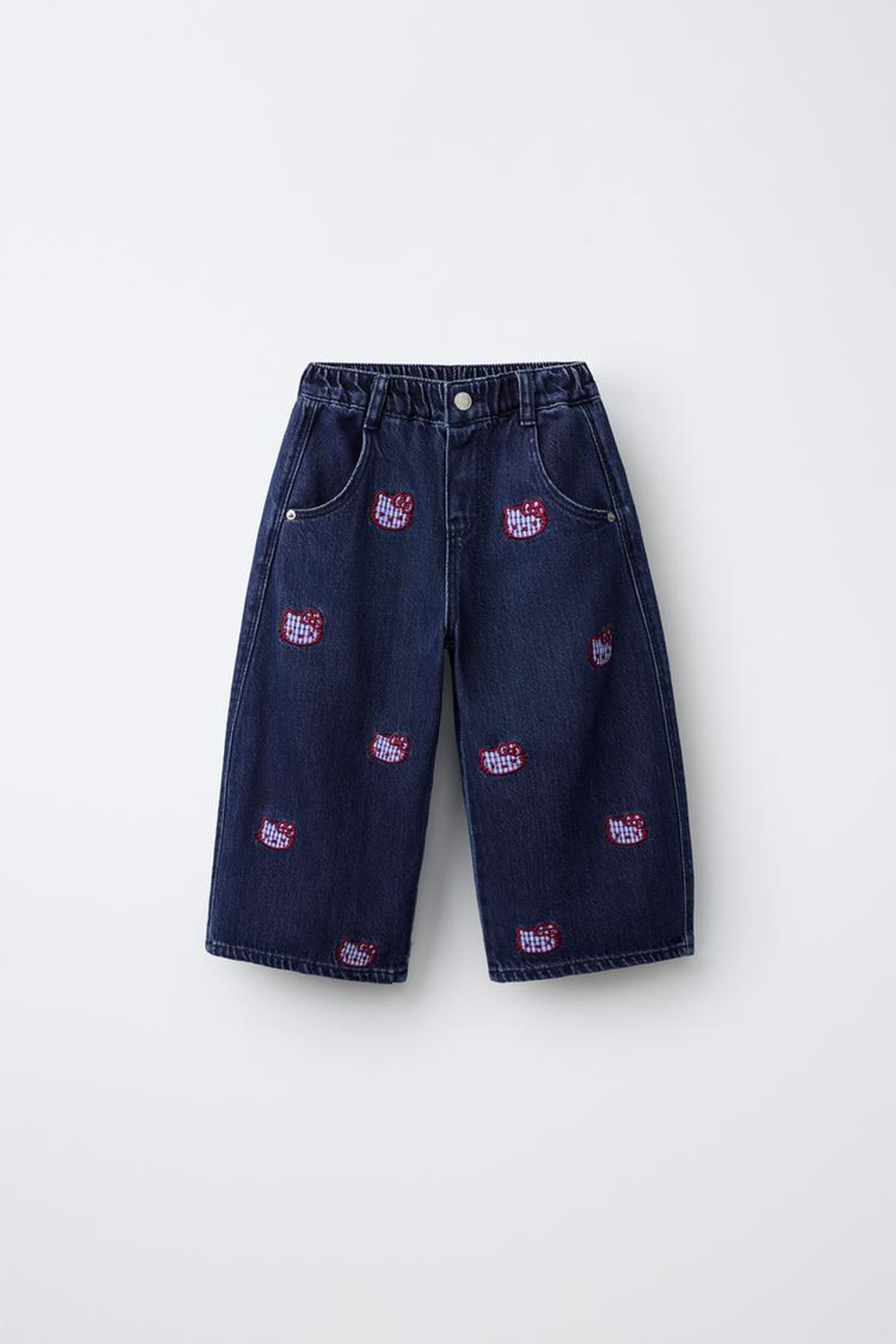 ZARA ДЖИНСЫ BARREL С ВЫШИВКОЙ HELLO KITTY © SANRIOЙ, СИНИЙ