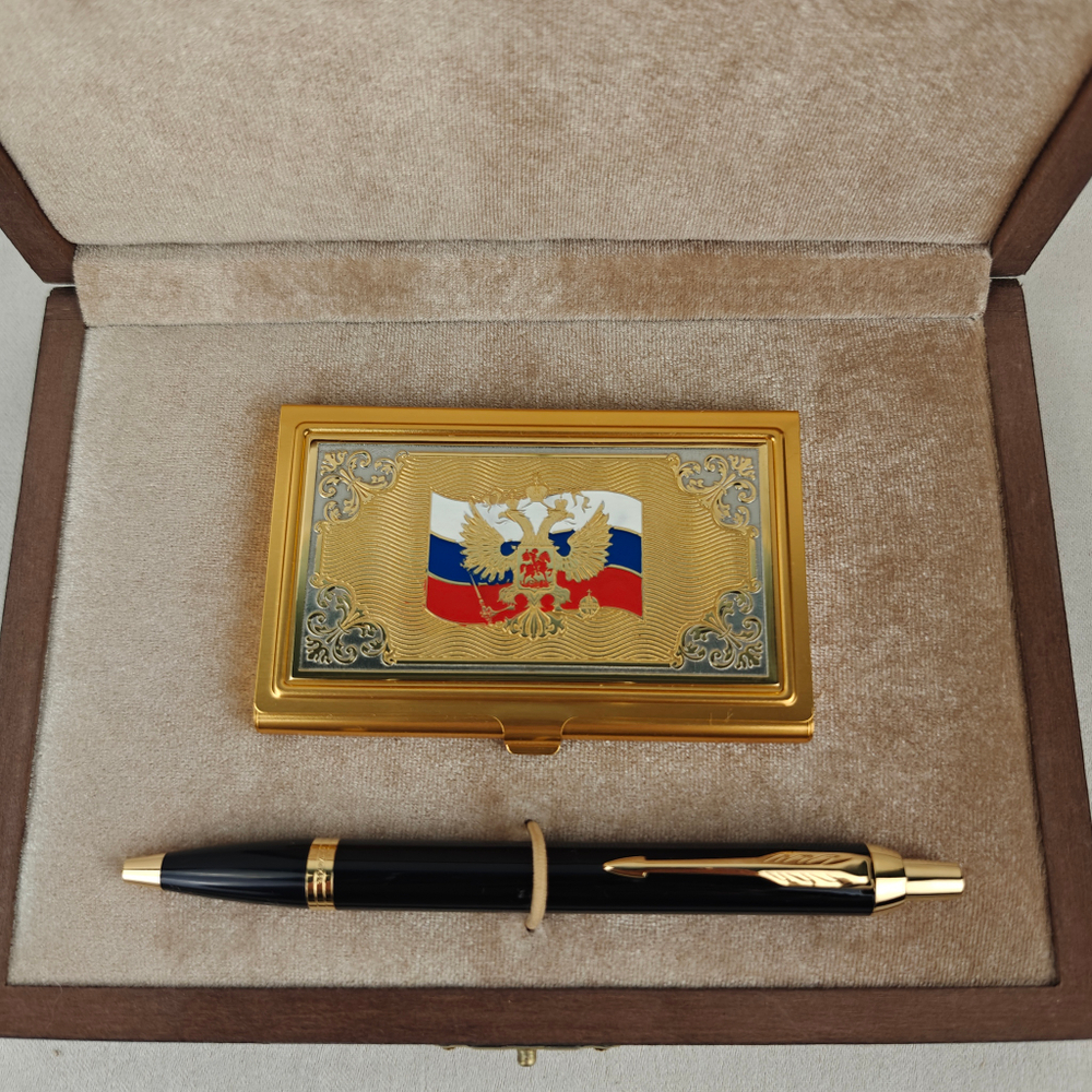 Набор "Гербовый" №27 визитница (Златоуст), ручка Паркер