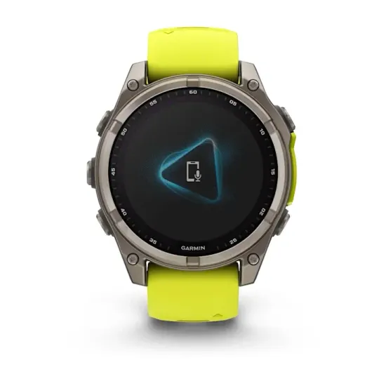Мультиспортивные GPS часы Garmin Fenix 8 (47 mm) Solar, Sapphire Titanium with Amp Yellow/Graphite Silicone Band 010-02906-21