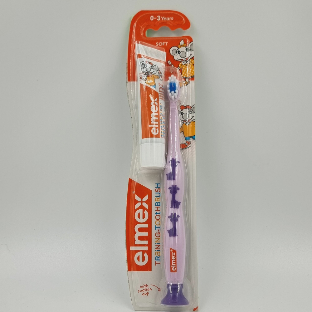 Зубная щетка детская Elmex Soft от 0-3 лет сиреневая 1 шт и зубная паста Elmex в мини формате 12 мл (из Финляндии)