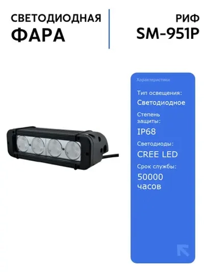 Светодиодная фара РИФ 40W LED 203 мм для авто, узкий свет, влагозащищенная, с диодами CREE, мощный свет