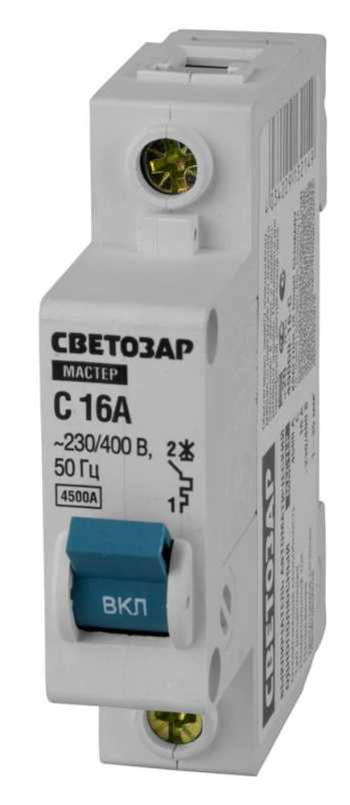 Выключатель автоматический, 1-полюсный, С (тип расцепления), 16 A, 230 / 400 В, СВЕТОЗАР, 49060-16-C