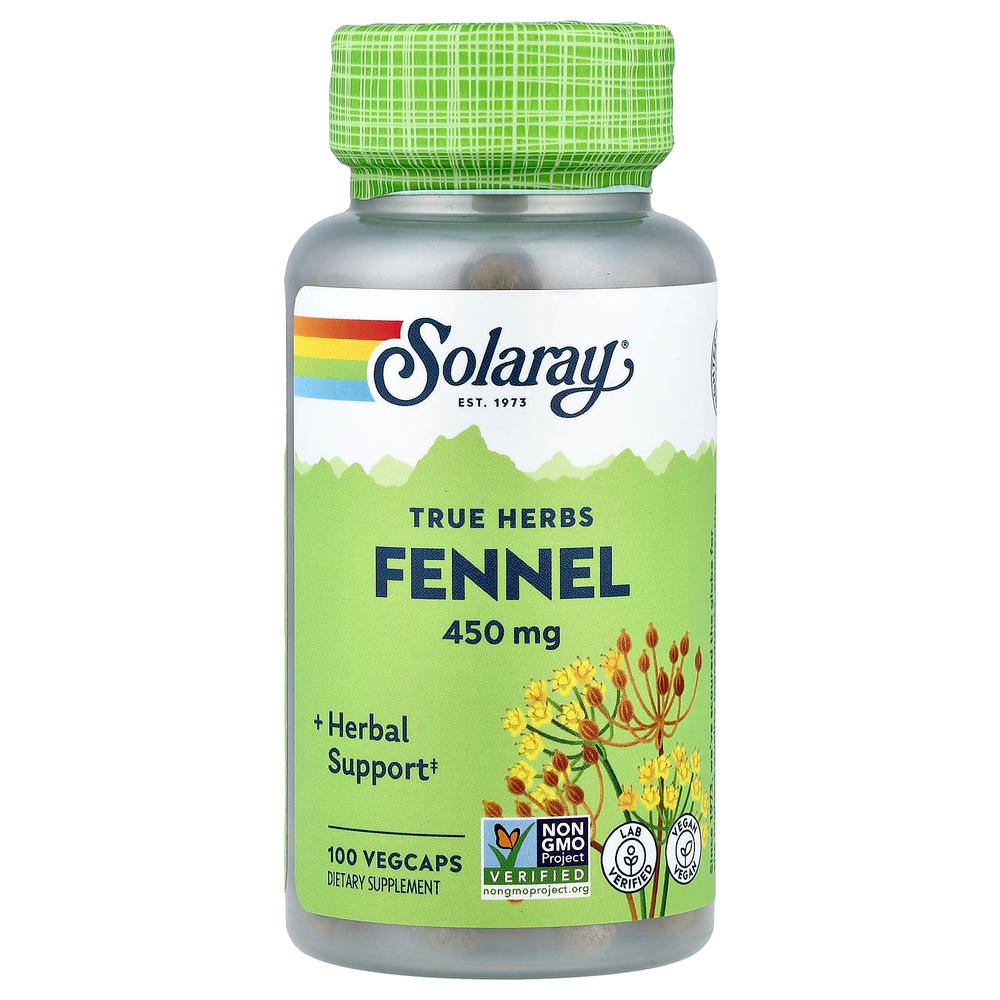 Solaray, True Herbs, фенхель, 450 мг, 100 растительных капсул
