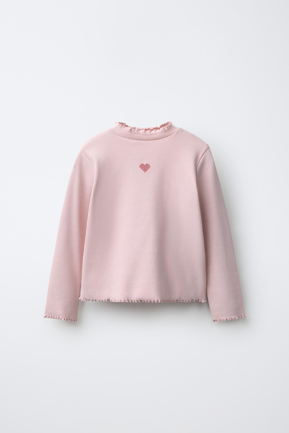 ZARA ФУТБОЛКА В РУБЧИК С ВЫШИВКОЙ, БЛЕДНО-РОЗОВЫЙ