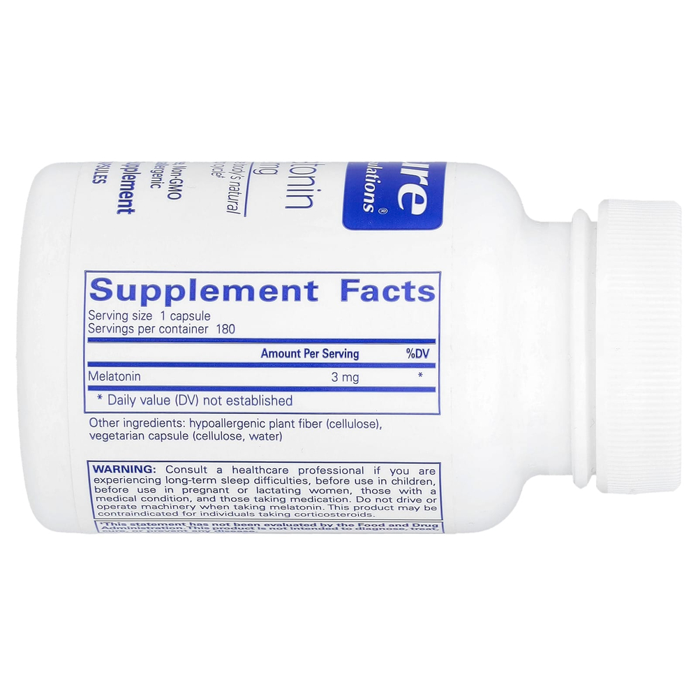 Pure Encapsulations, Мелатонин, 3 мг, 180 капсул