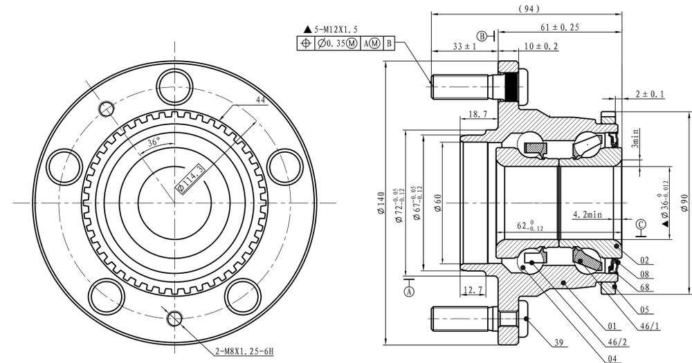 Ступица задняя в сборе L=R MAZDA 6 02-08 GANZ GIM03045