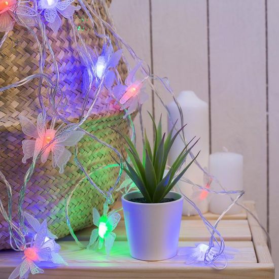 Гирлянда "Нить" с насадками “Бабочка малая”, 5 м, LED-20-220V, мигает, нить прозрачная, свечение мульти