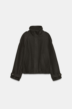 ZARA КУРТКА-БОМБЕР С ХЛЯСТИКАМИ, КОРИЧНЕВЫЙ МЕЛАНЖ