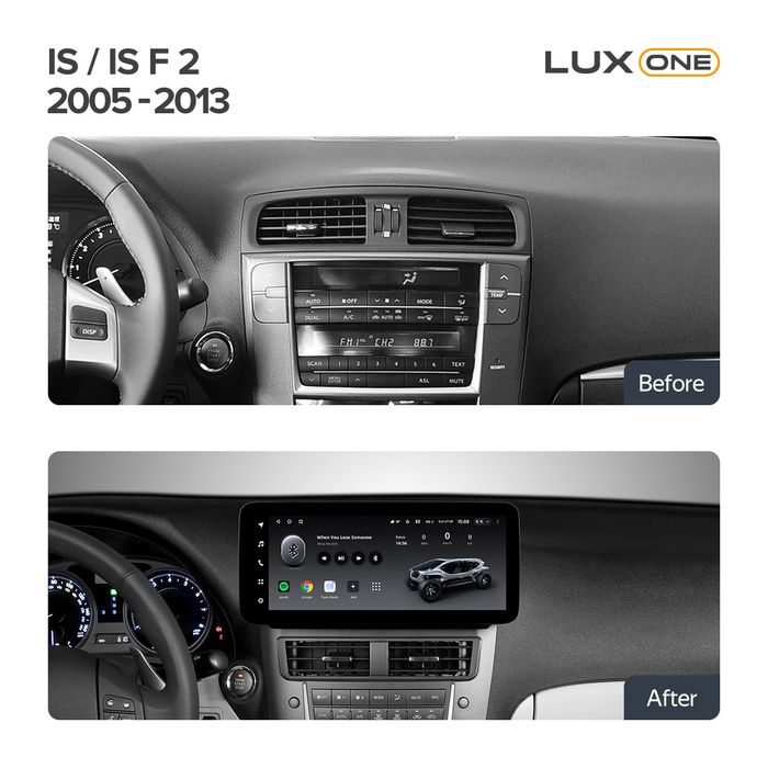 Магнитола для Lexus IS250 XE20 2005-2013 (ШГУ монохром, рамка LUX) - Teyes LUX ONE ROUND монитор 12.3" 2K QLED на Android 10, Быстрая, CarPlay, 4G SIM-слот