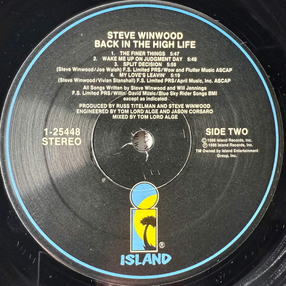 Steve Winwood ‎– Back In The High Life (США 1986г.)