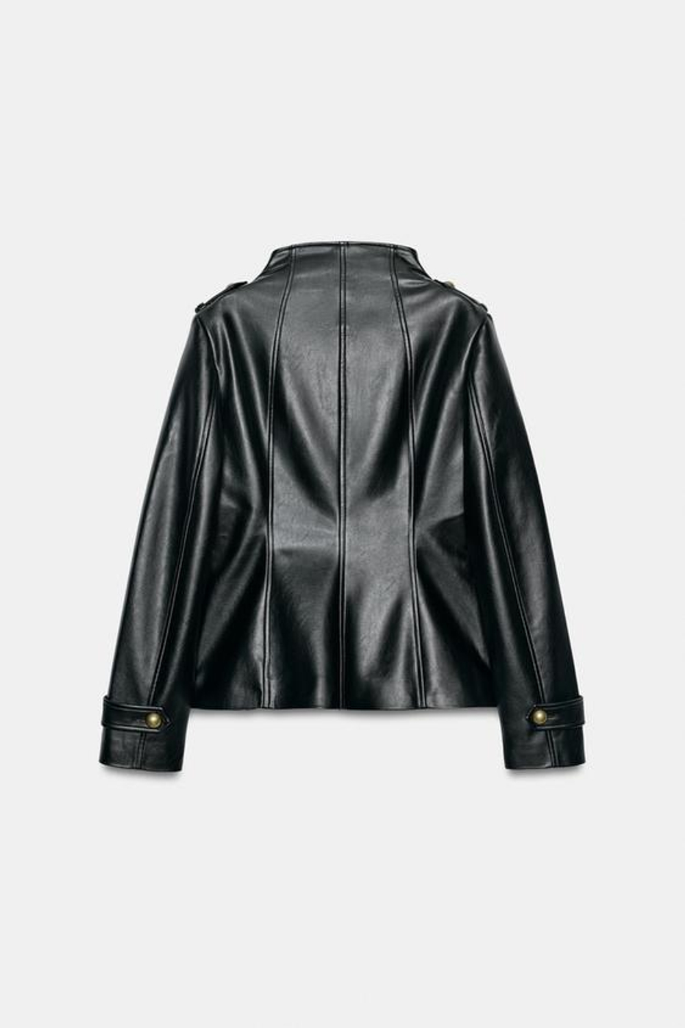 ZARA КУРТКА ИЗ ИСКУССТВЕННОЙ КОЖИ С ПУГОВИЦАМИ, ЧЕРНЫЙ