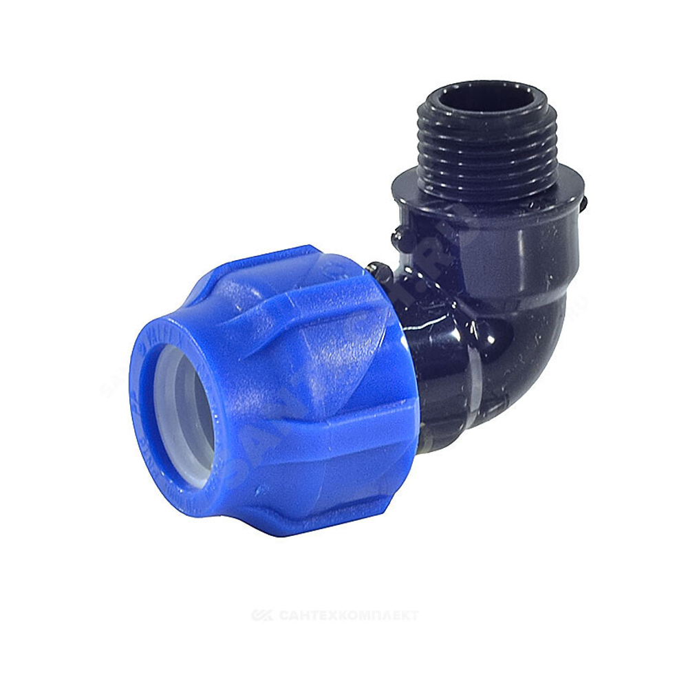 Отвод компрессионный ПЭ Дн 63х1 1/2"х90гр НР Ру16 VALFEX 1210012463112