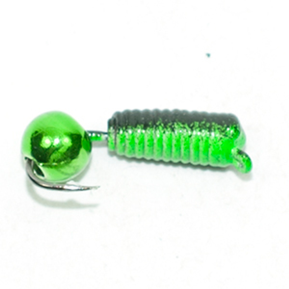 Мормышка Владимирская 480 "Гвоздик рифленый с латунным шариком (Green)", 2.5мм, 0.8гр (10шт/уп)
