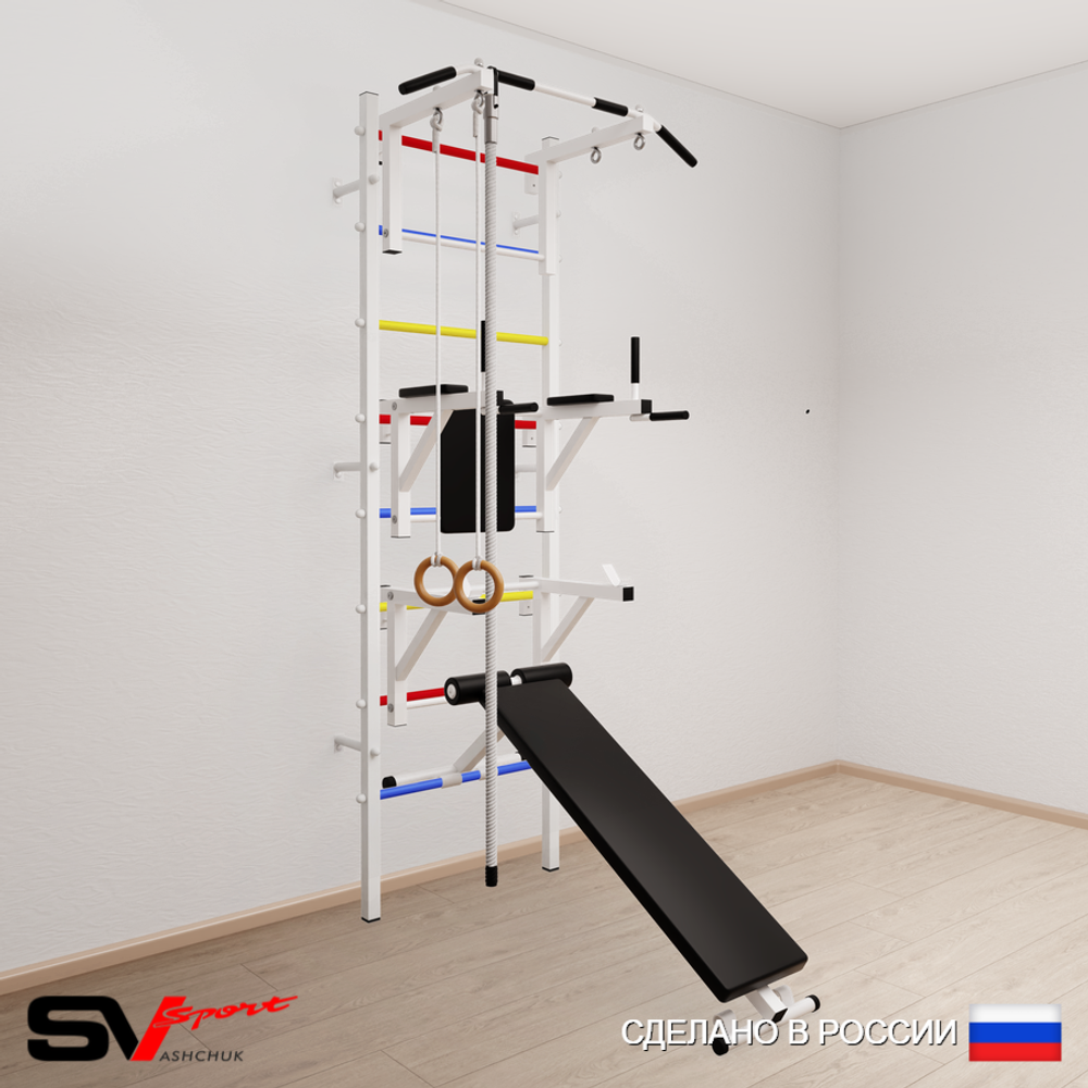 Шведская стенка Sv Sport усиленная 694 (Турник стандарт/Брусья/Стойка/Скамья/Канат/Кольца)