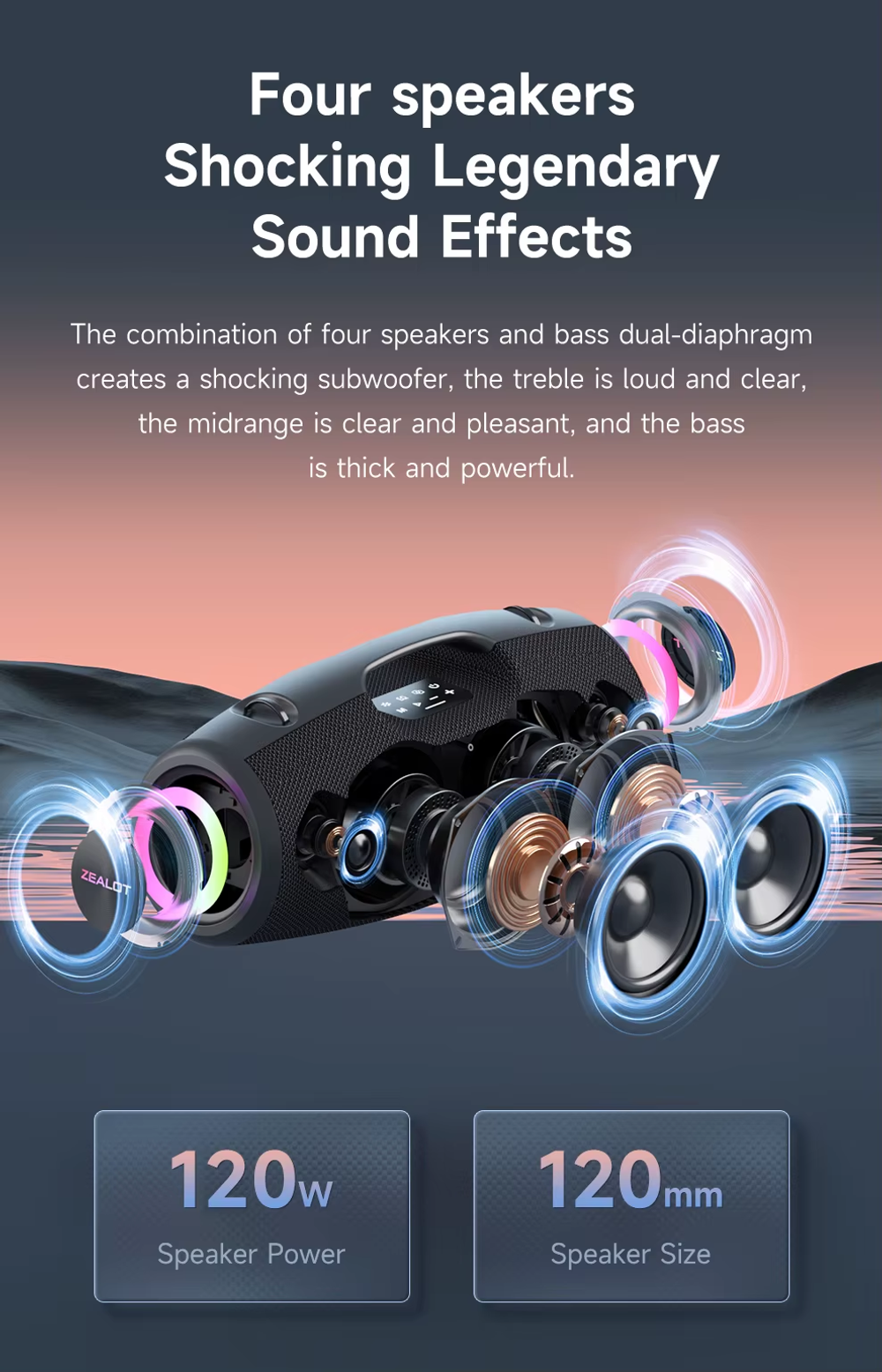 Колонка Zealot S78, Bluetooth 5.2, TWS (Blue)