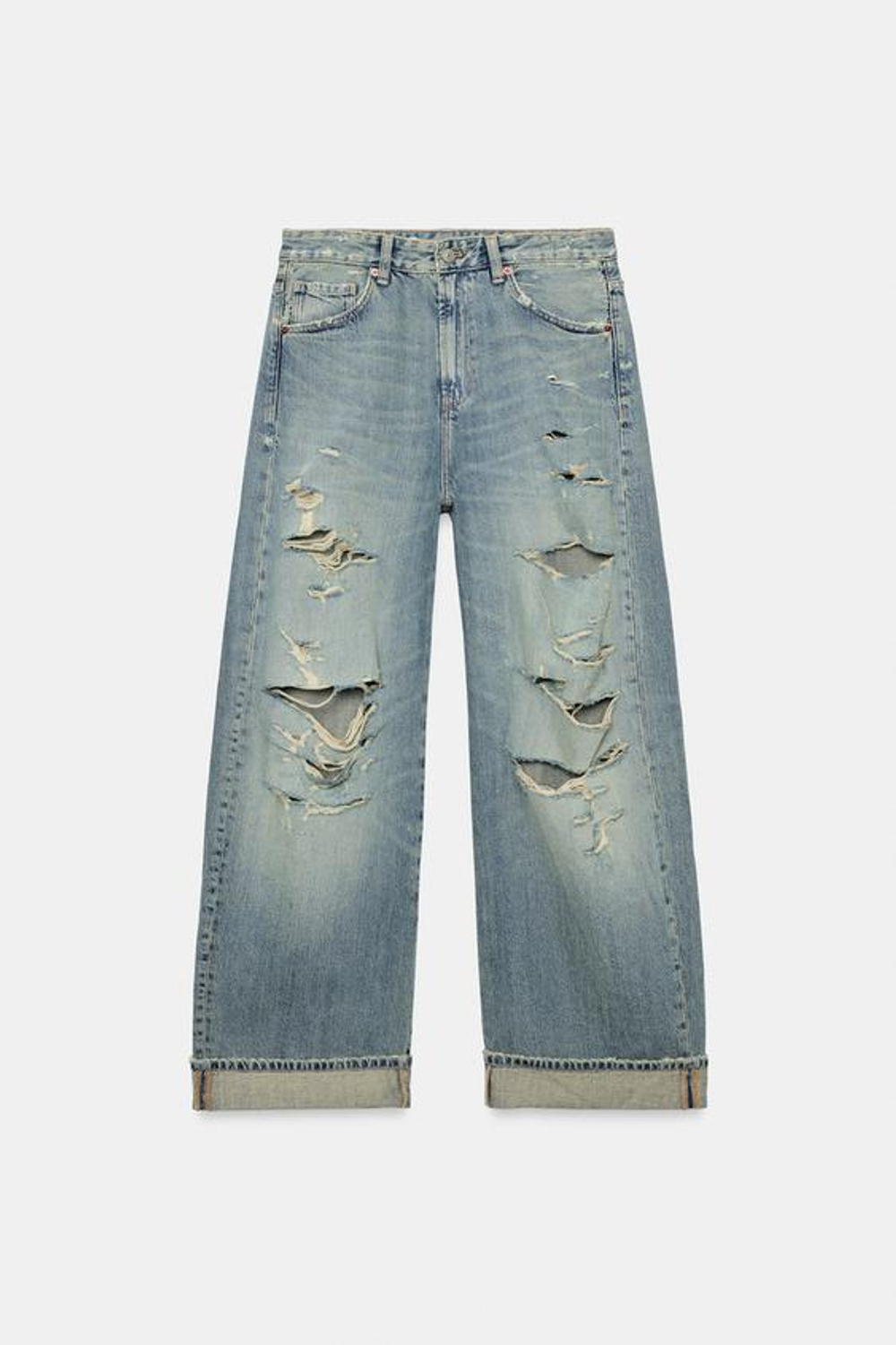 ZARA ДЖИНСЫ TRF BAGGY FOLDED СО СРЕДНЕЙ ПОСАДКОЙ И РАЗРЕЗАМИ, СИНИЙ