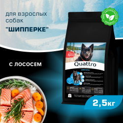 Корм сухой для взрослых собак породы Шипперке, с лососем, 2,5 кг, QUATTRO