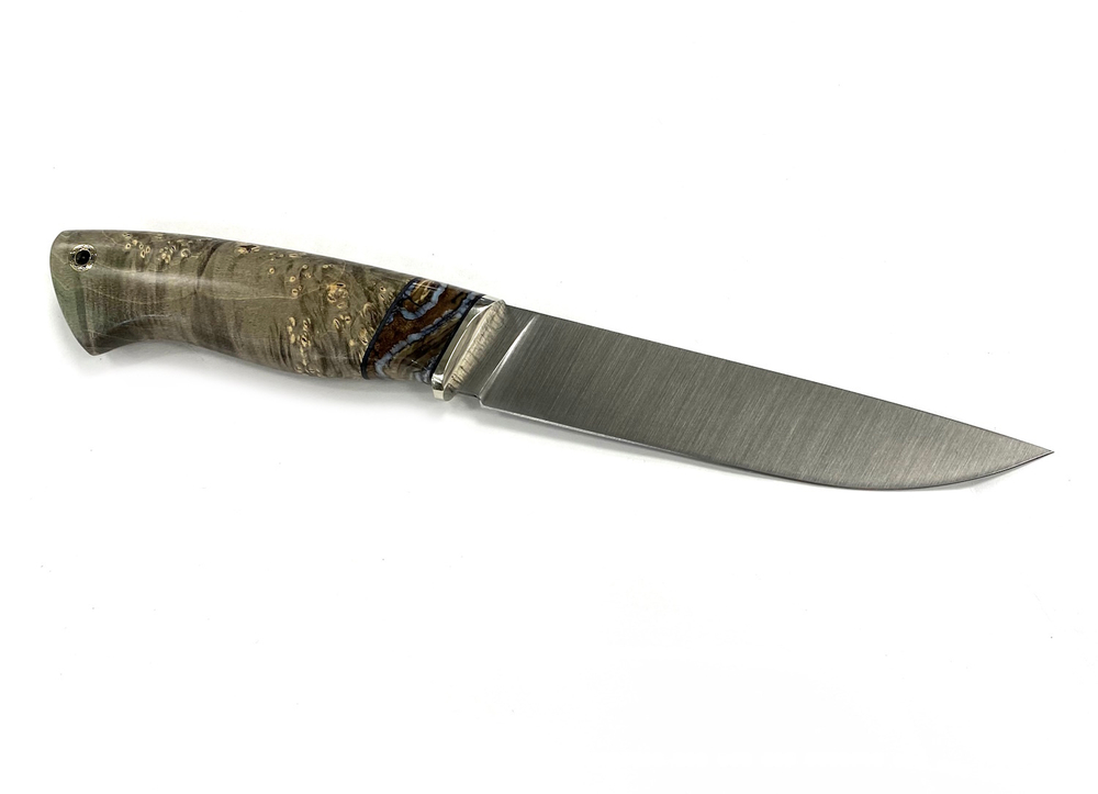 Нож Пантера, Bohler M390, макумэ ганэ, зуб мамонта, рукоять кап клёна