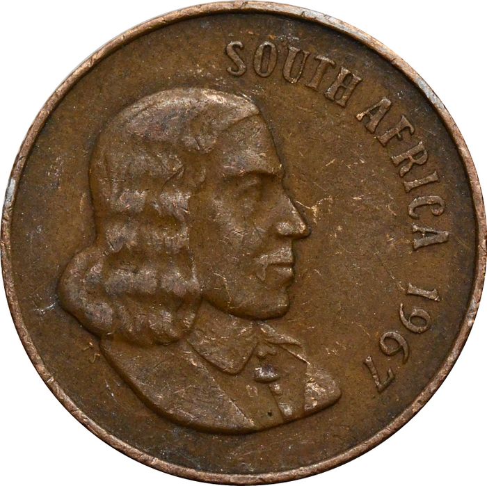 2 цента 1967 ЮАР (Надпись на английском языке - "SOUTH AFRICA")
