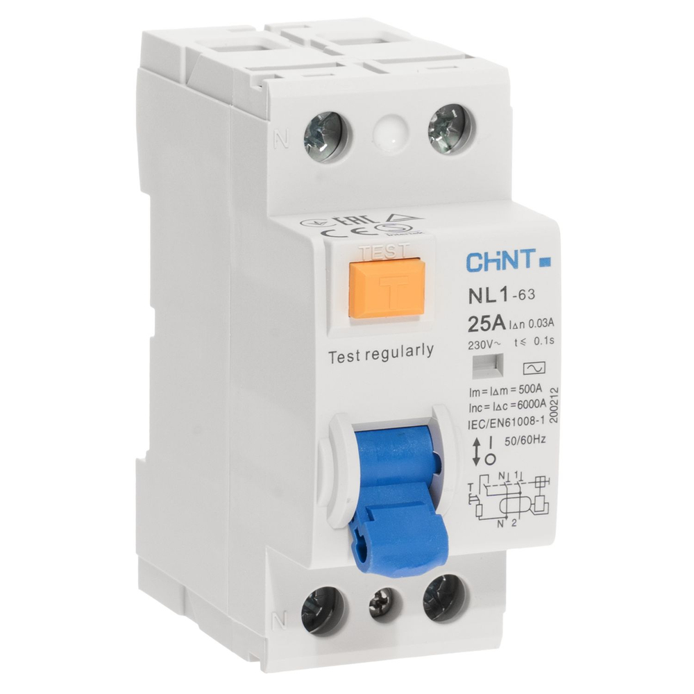 CHINT УЗО NL1-63 2P 25A 30mA 6kA тип AC (DB) (R)