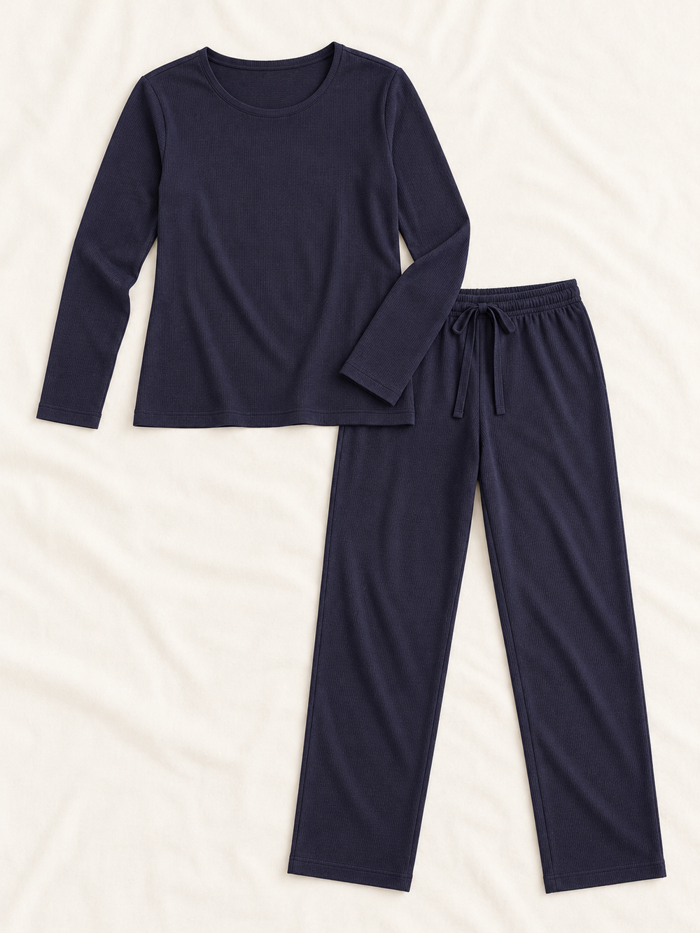 Женская пижама-комплект RUBINA Secret Homewear: верх и брюки, тёмно-синяя однотонная
