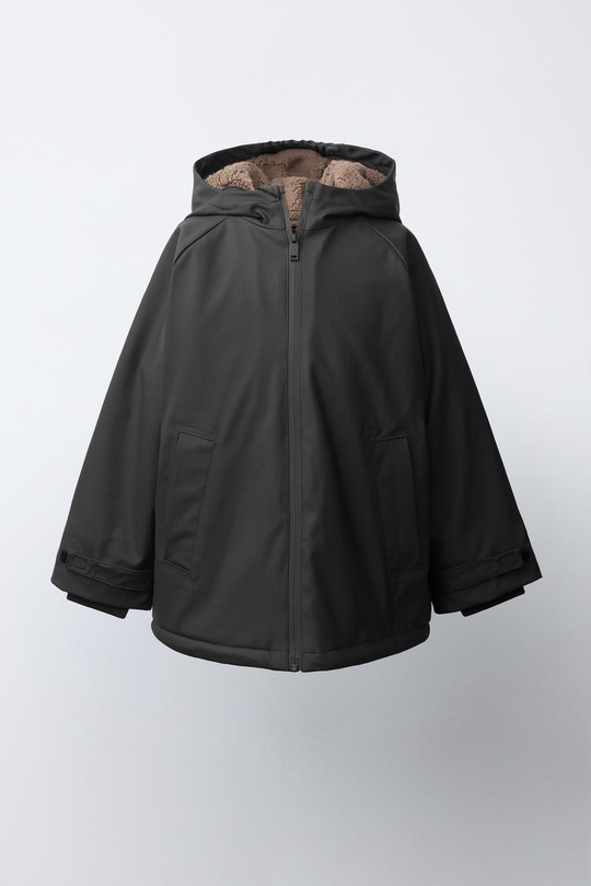 ZARA ВОДОСТОЙКИЙ ДОЖДЕВИК НА ПОДКЛАДКЕ ИЗ ИСКУССТВЕННОЙ ОВЧИНЫ, ЧЕРНЫЙ