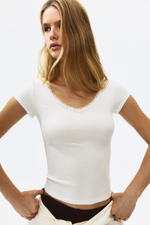 Топ из вискозы с фестончатым кружевным краем - H&M