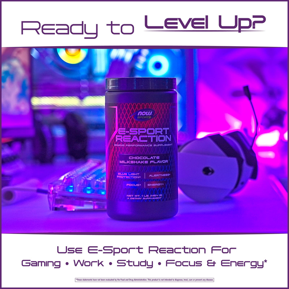 NOW Foods, Sports, E-Sport Reaction, шоколадный молочный коктейль, 454 г (1 фунт)