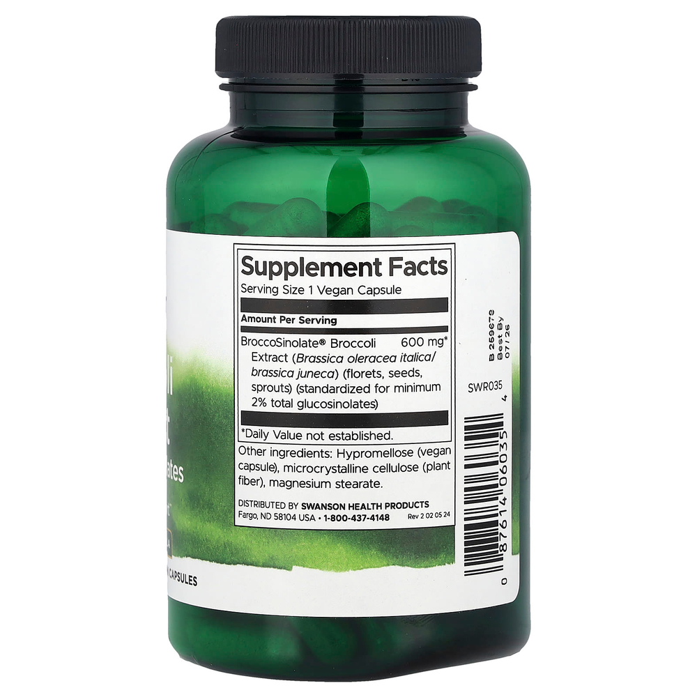 Swanson Vitamins, Экстракт брокколи с глюкозинолатами, 120 веганских капсул (600 мг на капсулу)