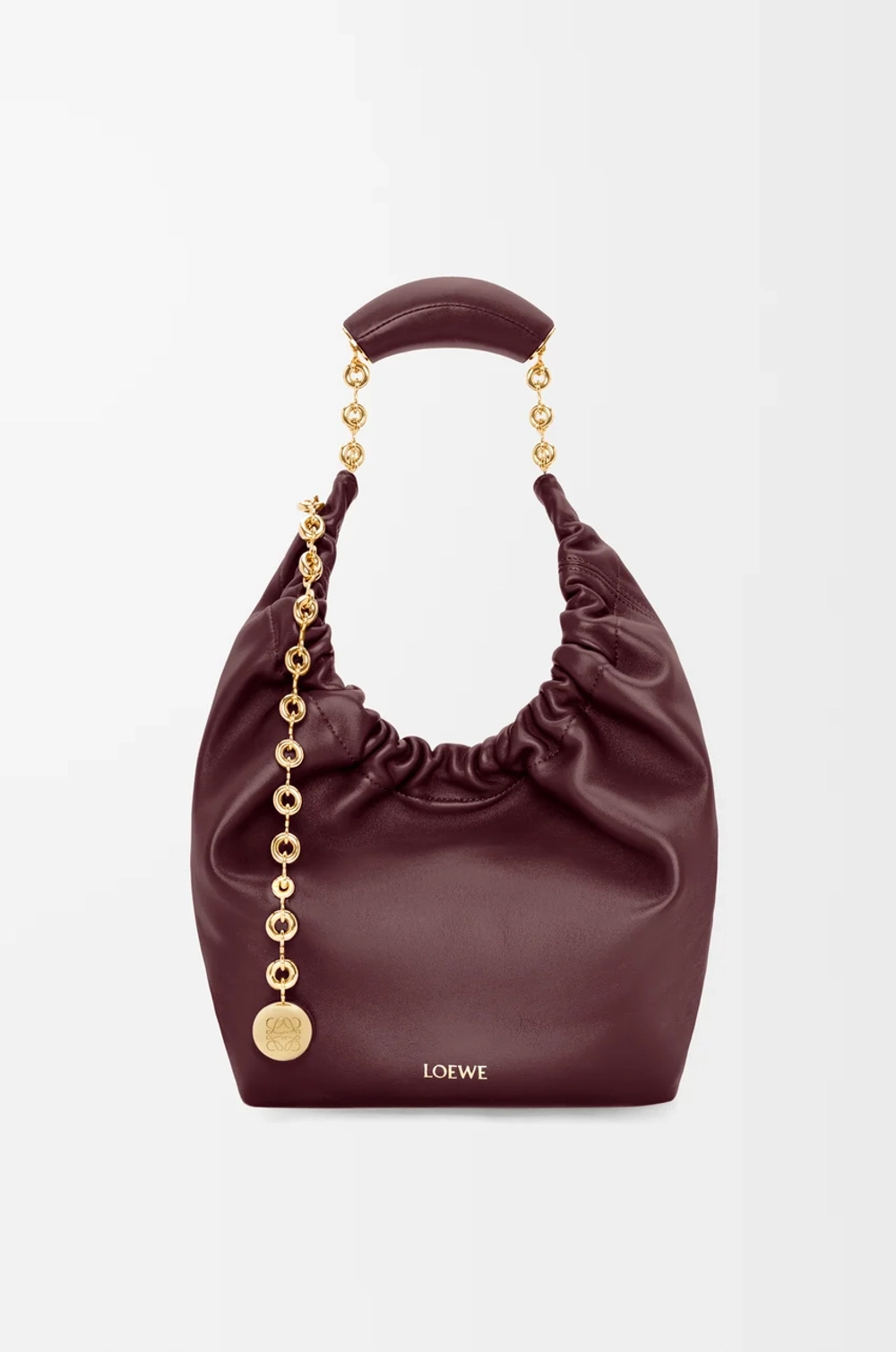 Loewe Маленькая сумка-мешок Squeeze из мягкой кожи ягненка наппа, бургунди