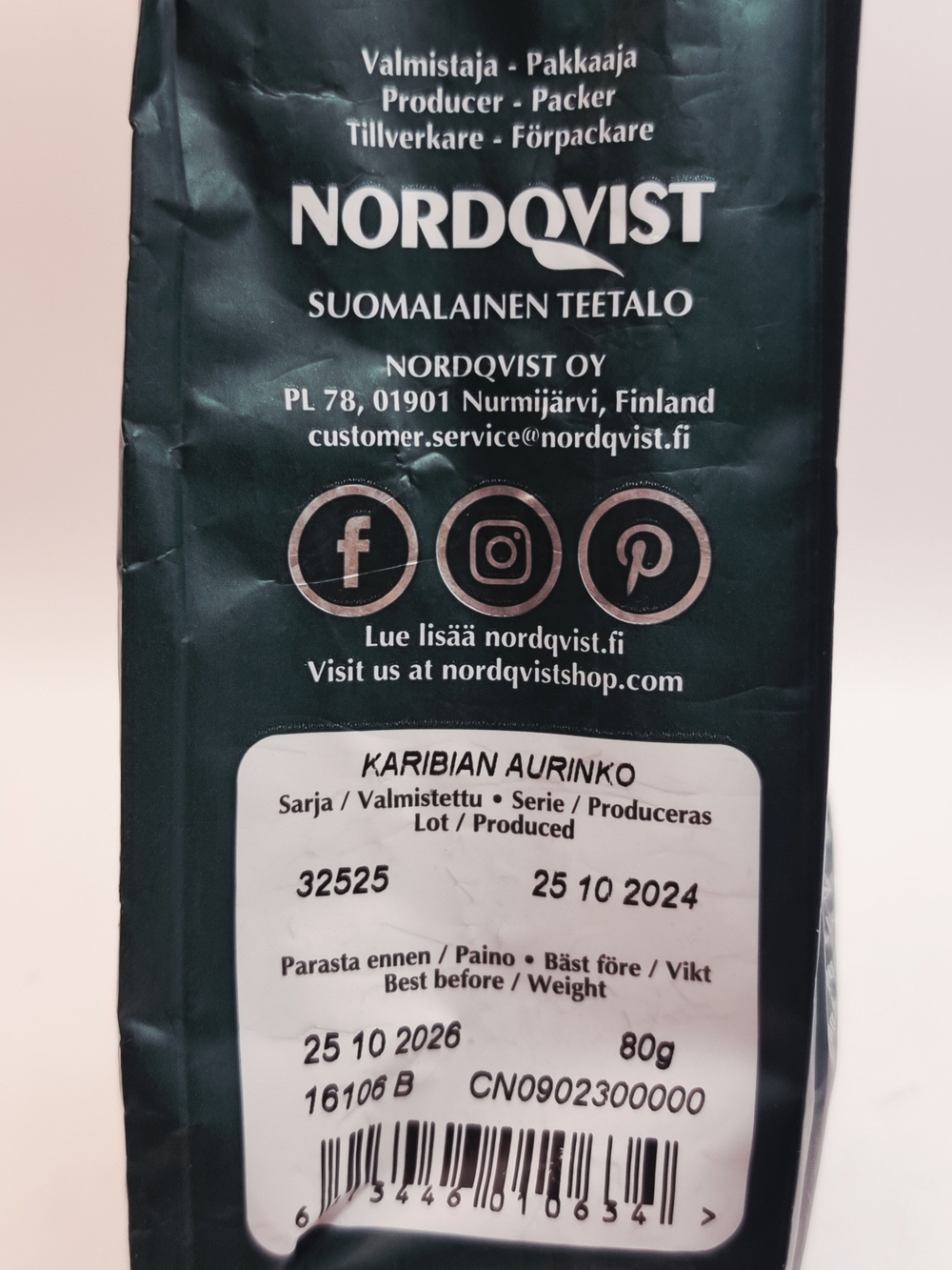 Чай черный Nordqvist Karibian Aurinko (абрикос, ананас, маракуйя) 80 г (из Финляндии)