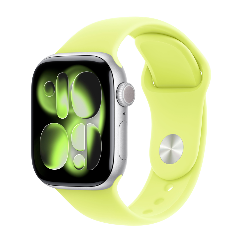 Умные часы Apple Watch Series 11 GPS, 42mm, Silver Aluminium Case with Neon Yellow Sport Band, S/M