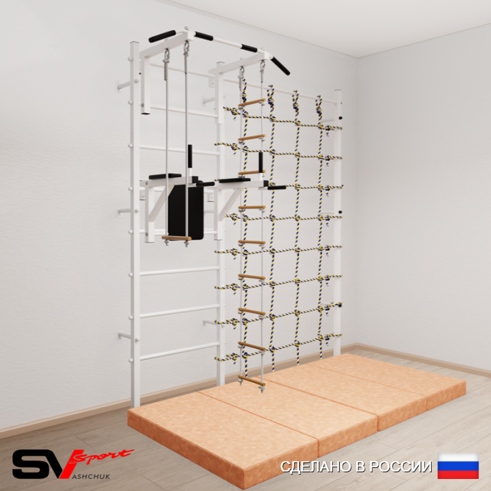 Шведская стенка Sv Sport 57940 (Турник стандарт/Брусья/Лестница/Трапеция/Мат 2м/Канатный лаз)